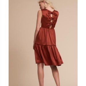 NWT BHLDN Canyon Rust Satin Tie Back Bow Dress S